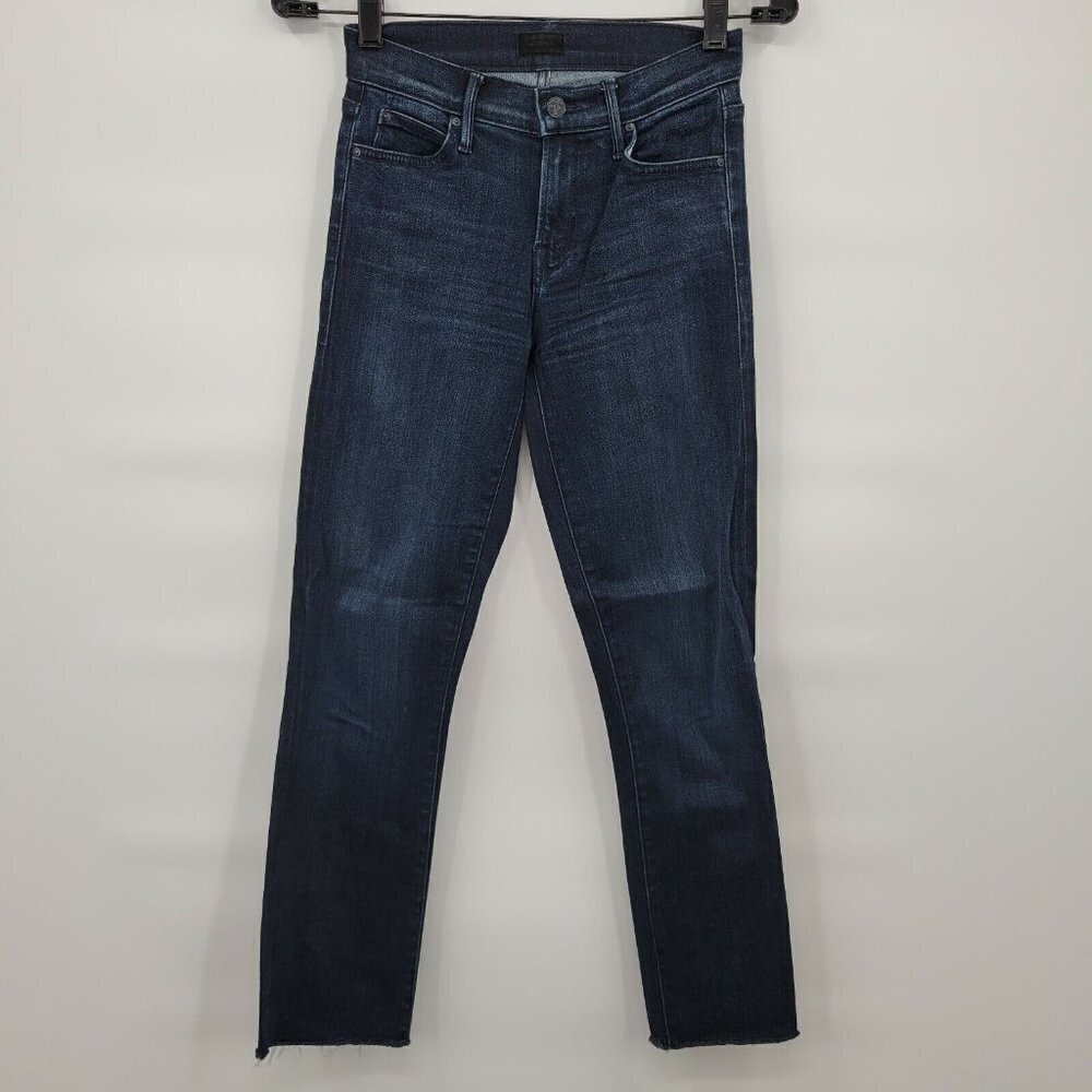 Mother Women Blue Midrise Rascal Ankle Snippet Raw Hem Stretch Jeans Size 24